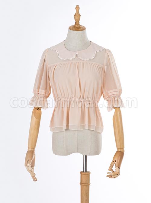 Chiffon Petal Collar Sweet Lolita Short Sleeve Shirt coscarnival
