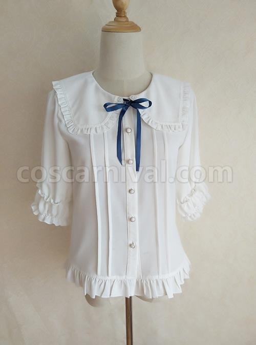Chiffon Ruffled Lapel Daily All-Match Classic Lolita Short-Sleeved Shirt coscarnival