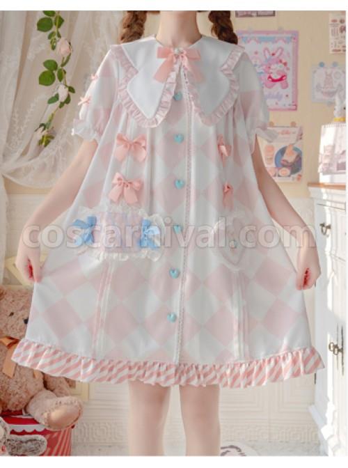 Child-Dream-Paradise-Series-OP-Pink-Diamond-Pattern-Irregular-Cute-Pockets-Heart-Button-Large-Pleated-Neckline-Dress-coscarnival-1360