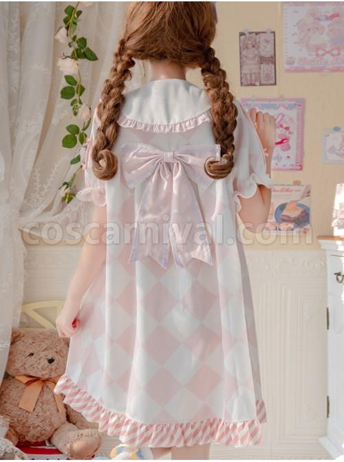 Child-Dream-Paradise-Series-OP-Pink-Diamond-Pattern-Irregular-Cute-Pockets-Heart-Button-Large-Pleated-Neckline-Dress-coscarnival-1383