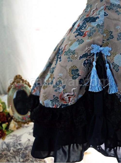 Chinese-Style-Kirin-Printing-Dark-Blue-Qi-Lolita-Short-Sleeve-Dress-coscarnival-254