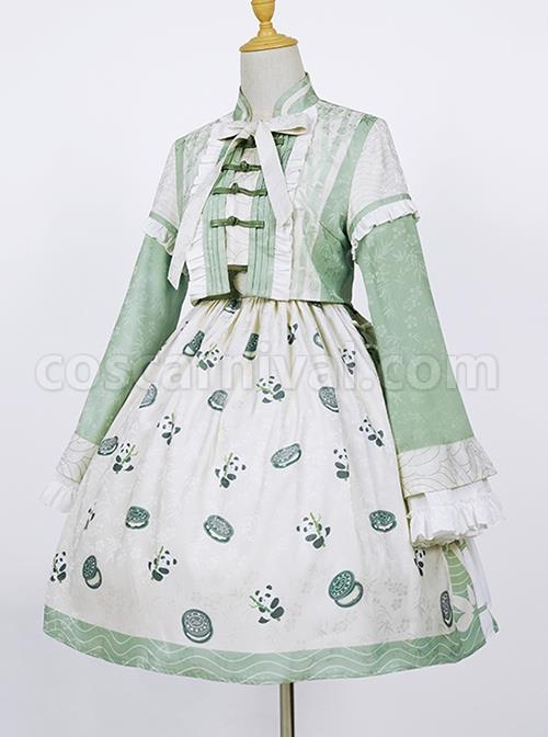 Chinese-Style-Ruffles-Small-Trumpet-Sleeves-Long-Sleeved-Short-Coat-Panda-Sandwich-Biscuit-Print-Classic-Lolita-Sleeveless-Dress-Set-coscarnival-3283