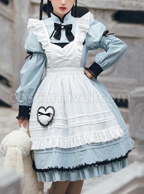 Chinese-Style-Stand-Collar-Bow-Knot-Decoration-White-Pure-Cotton-Apron-Black-Lace-Embellishment-Classic-Lolita-Long-Sleeved-Dress-coscarnival-3237