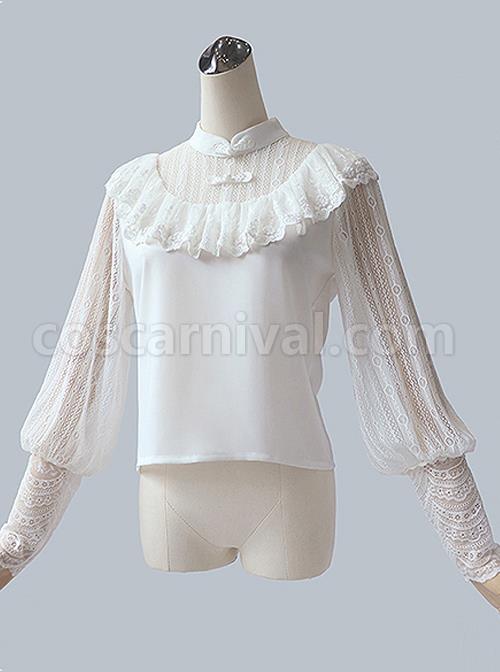 Chinese Style White Lace Sheep-leg Sleeve Classic Lolita Shirt coscarnival