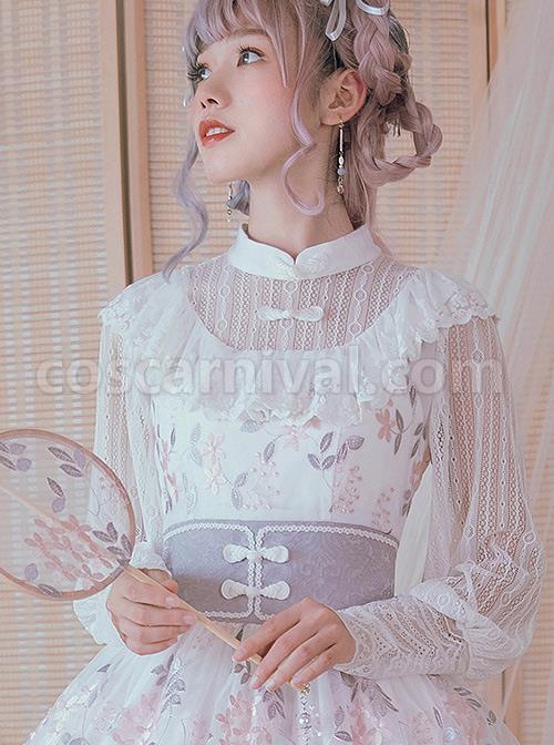 Chinese Style White Lace Sheep-leg Sleeve Classic Lolita Shirt