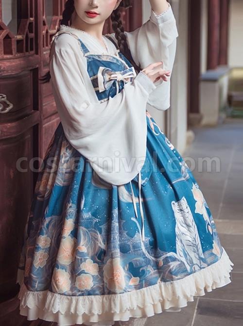 Chinoiserie-White-Tiger-Print-Bow-Knot-Ribbon-Tassel-Accessories-High-Waist-Lace-Classic-Lolita-Sleeveless-Dress-coscarnival-3226