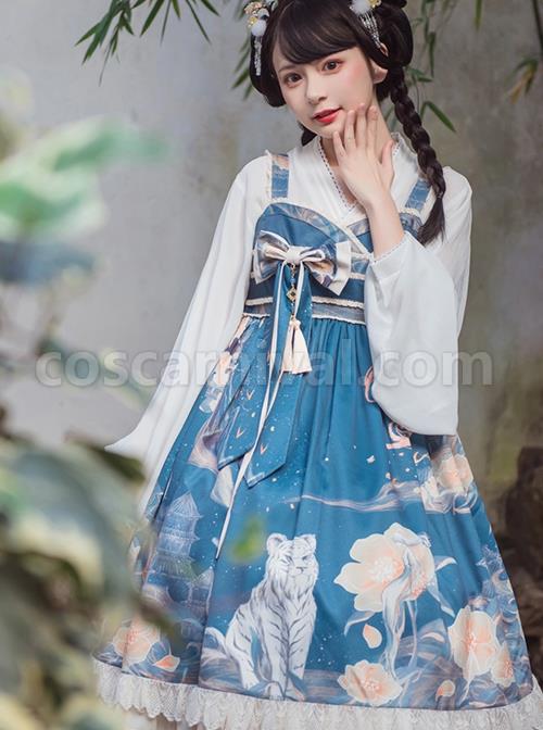 Chinoiserie-White-Tiger-Print-Bow-Knot-Ribbon-Tassel-Accessories-High-Waist-Lace-Classic-Lolita-Sleeveless-Dress-coscarnival-3229