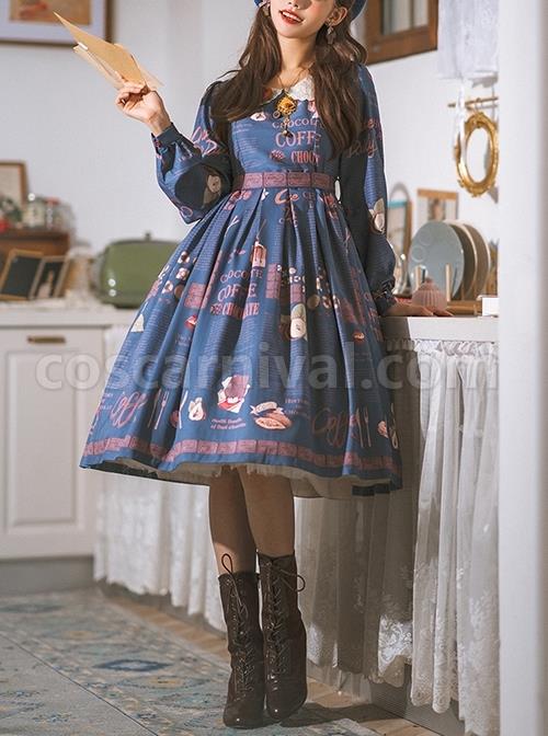 Chocolate-Candy-Print-Decoration-Letter-Print-Doll-Neckline-High-Waist-Belt-A-Version-Classic-Lolita-Long-Sleeve-Dress-coscarnival-3223