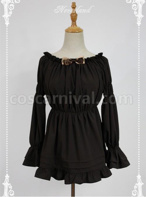 Chocolate Flare Sleeve Long Sleeve Bowknot Lolita Blouse coscarnival