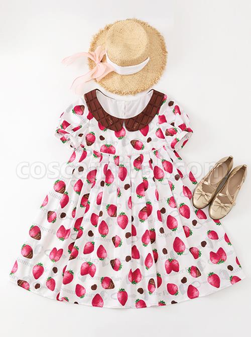 Chocolate-Strawberry-Lapel-High-Waist-Classic-Lolita-Short-Sleeve-Dress-coscarnival-4028