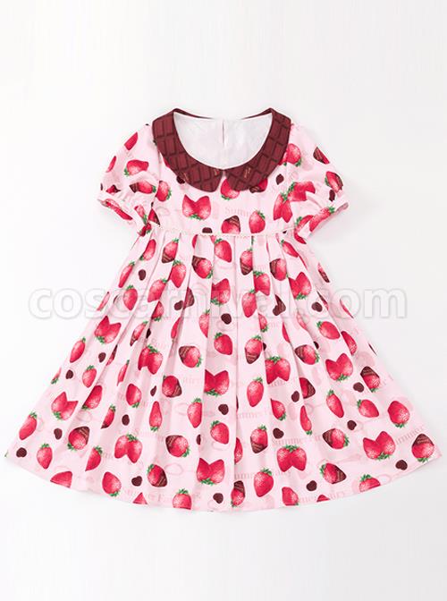 Chocolate-Strawberry-Lapel-High-Waist-Classic-Lolita-Short-Sleeve-Dress-coscarnival-4047