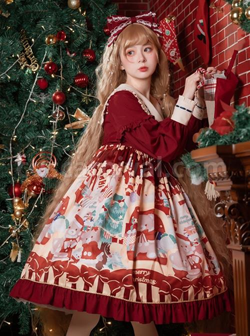 Christmas-Little-Bear-Series-Cute-Navy-Collar-Christmas-Print-Lantern-Sleeves-Lace-Bow-Classic-Lolita-Long-Sleeve-Dress-coscarnival-3196