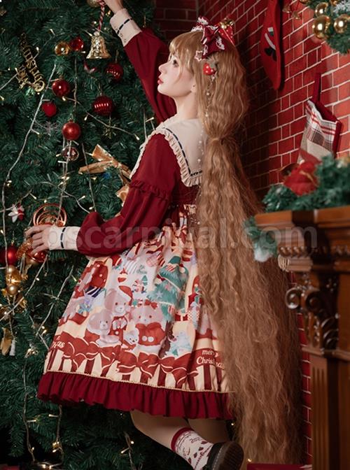 Christmas-Little-Bear-Series-Cute-Navy-Collar-Christmas-Print-Lantern-Sleeves-Lace-Bow-Classic-Lolita-Long-Sleeve-Dress-coscarnival-3202