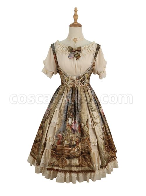 Classic-Lolita-JSK-Jacquard-White-Lace-Pleated-Court-Vintage-Oil-Painting-Drawstring-Metal-Buttons-Sling-Dress-coscarnival-1746
