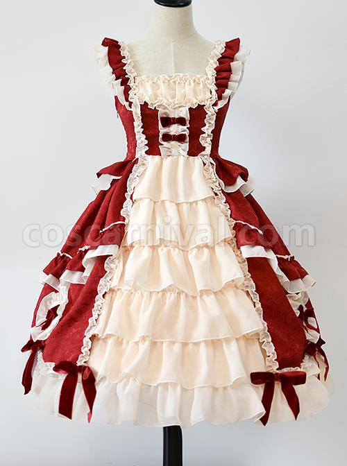 Classic-Lolita-Pleated--Lace-Trim-Layered-Pleated-Hem-Heart-Shaped-Bow-Knots-Decoration-Sleeveless-Dress-coscarnival-3145