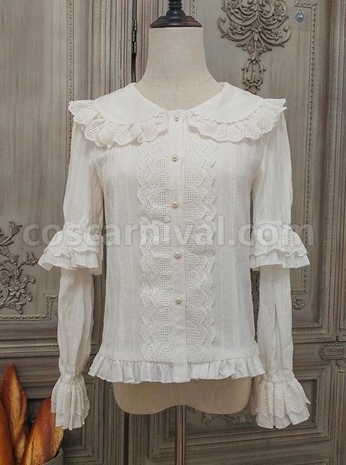 Classic Lolita Pleated Hollow-Out Ruffles Design Doll Neckline Decoration Detachable Sleeves Daily Shirt coscarnival