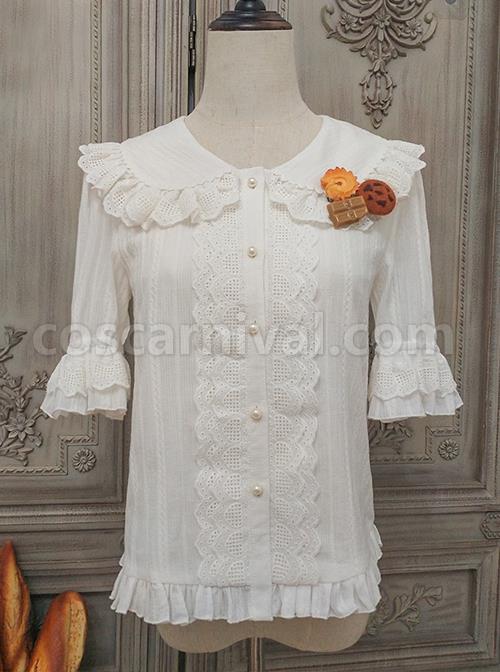 Classic Lolita Pleated Hollow-Out Ruffles Design Doll Neckline Decoration Detachable Sleeves Daily Shirt coscarnival