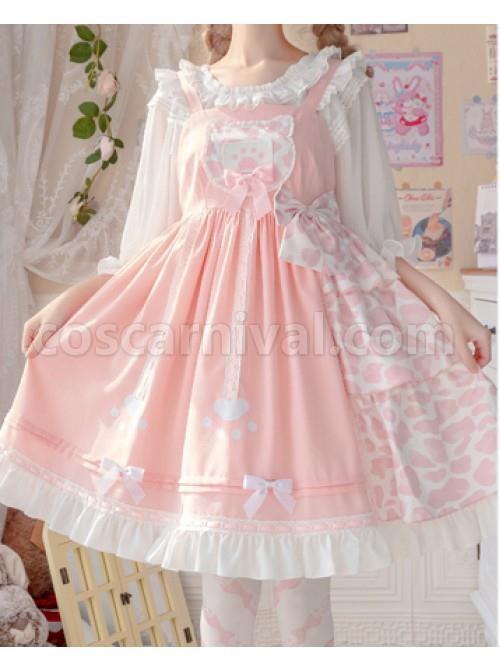 Claws-Planet-Series-JSK-Sweet-Cute-Cat-Paw-Shape-Pink-Leopard-Print-Pleated-Bow-Dress-coscarnival-3119