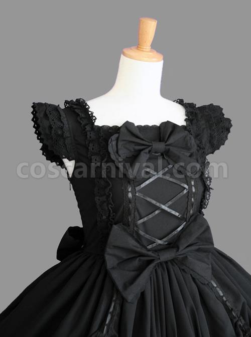 Cotton Black Lace Bowknot Gothic Lolita Sleeveless Dress coscarnival