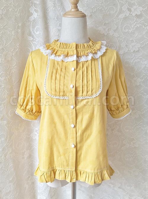 Cotton Ruffle Collar Pure Color Classic Lolita Easy Matching Short Sleeve Shirt coscarnival