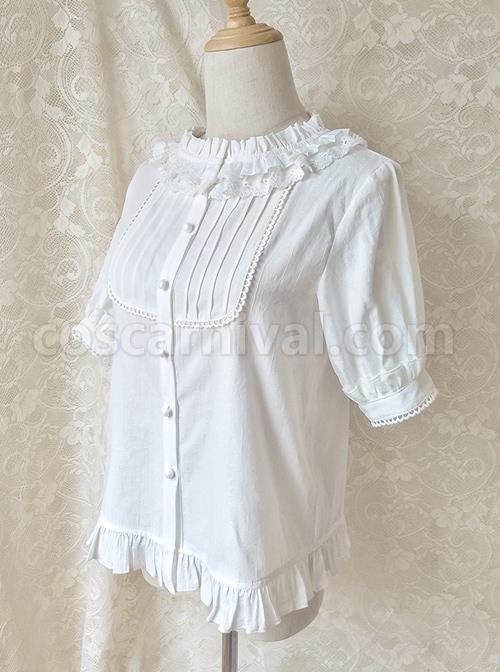 Cotton Ruffle Collar Pure Color Classic Lolita Easy Matching Short Sleeve Shirt coscarnival