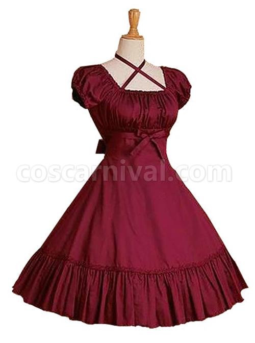 Cotton-Ruffles-Short-Sleeve-Bow-Classic-Lolita-Dress-coscarnival-503