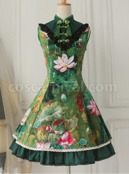Cotton-Vintage-Chinese-lotus-Flounced-Little-Standing-Collar-Qi-Lolita-Sleeveless-Dress-coscarnival-8