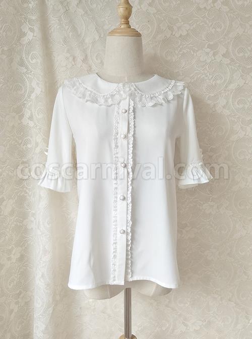 Cute Doll Collar Short Sleeve Chiffon Sweet Lolita Shirt coscarnival