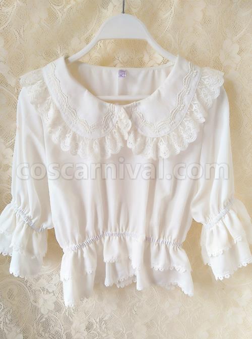 Cute Doll Collar White Chiffon Sweet Lolita Half Sleeve Shirt coscarnival