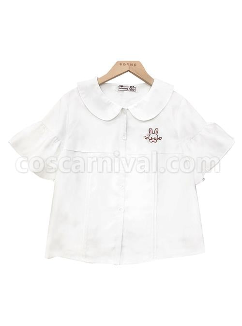 Daily Simplicity Cute Beautifully Embroidered Rabbit Shape Loose Flared Sleeves Campus JK Short Blouse coscarnival