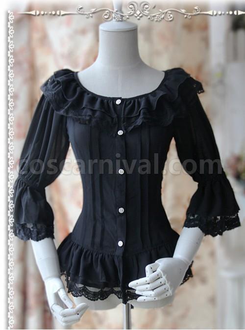 Daily Version Fairy Dance Series Black Small Trumpet Sleeves Lolita Shirt coscarnival