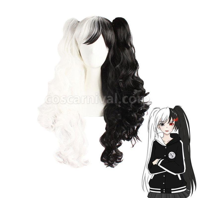Danganronpa Trigger Happy Havoc Monokuma Black and White Bear Double Ponytail Long Curly Cosplay Wigs coscarnival011118717