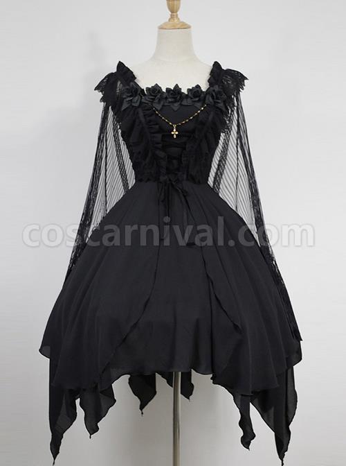 Dark Ballet Floral Fairy Skirt Gothic Lolita JSK with Detachable Cape coscarnival