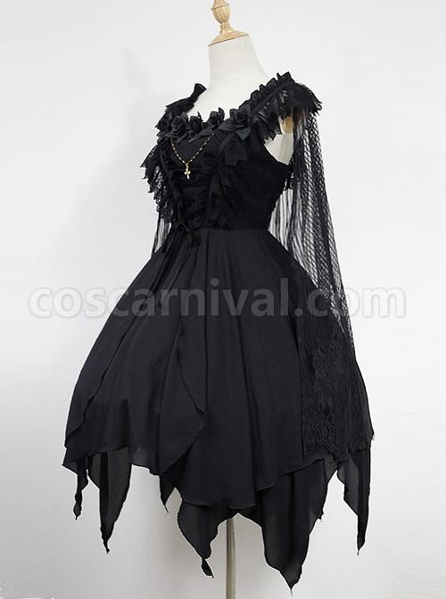 Dark Ballet Floral Fairy dress Gothic Lolita JSK with Detachable Cape