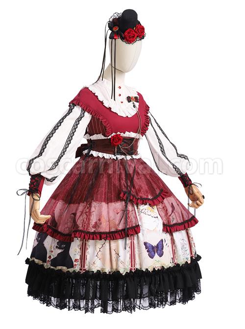 Dark Gold Hymn Series OP Gothic Lolita Long Sleeve Dress Set coscarnival