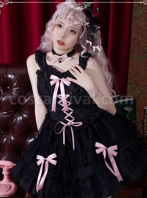 Dark-Jacquard-Design-Crinkled-Pink-Tie-Bow-Trim-Cute-Classic-Lolita-Slip-Dress-coscarnival-1727