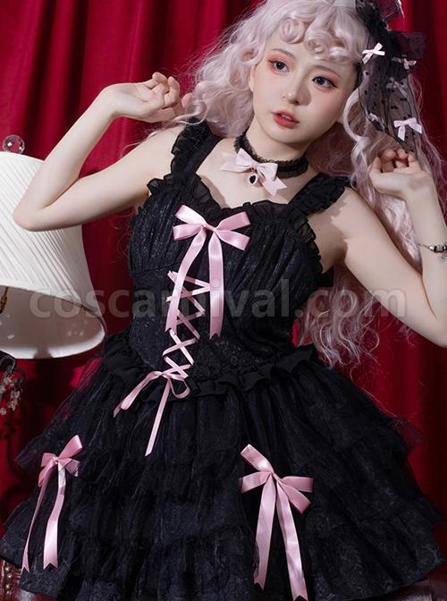 Dark-Jacquard-Design-Crinkled-Pink-Tie-Bow-Trim-Cute-Classic-Lolita-Slip-Dress-coscarnival-1740
