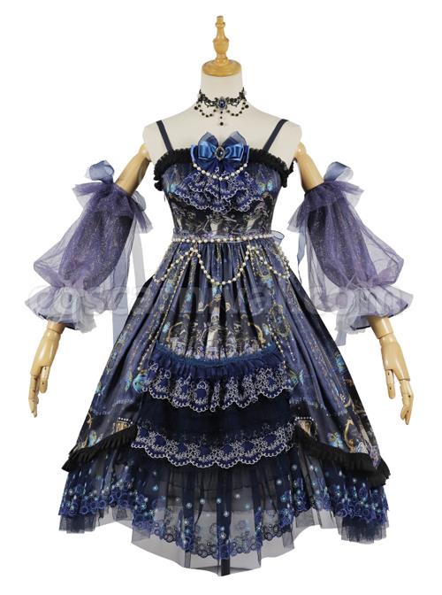 Death Butterfly Music Chapter Series JSK Gorgeous Gothic Lolita Sling Dress Set coscarnival