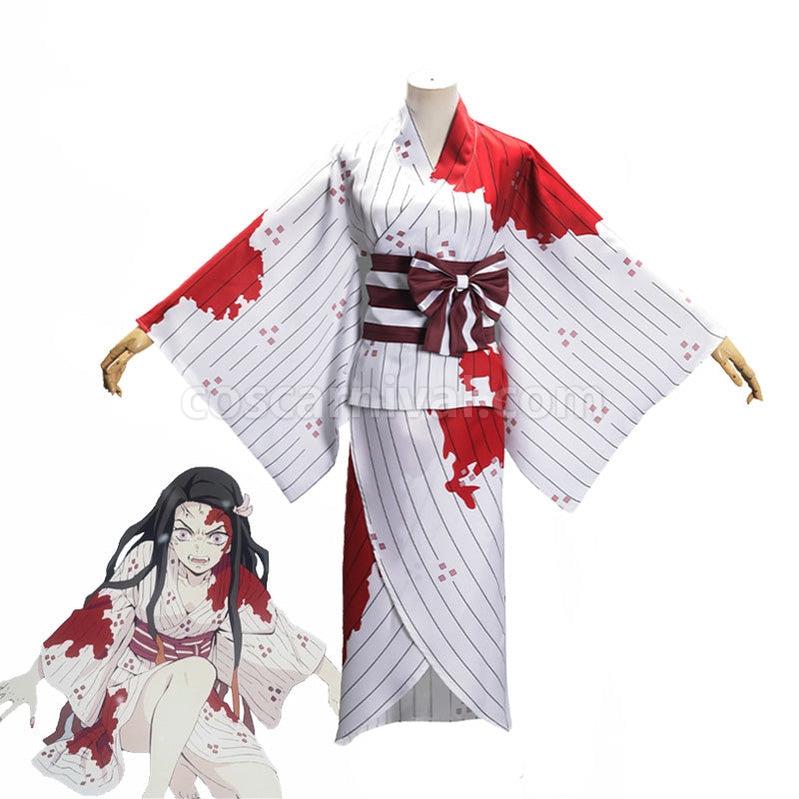 Demon Slayer Kimetsu no Yaiba Nezuko Kamado Halloween Blood Splatter Kimono Cosplay Costume coscarnival011115852