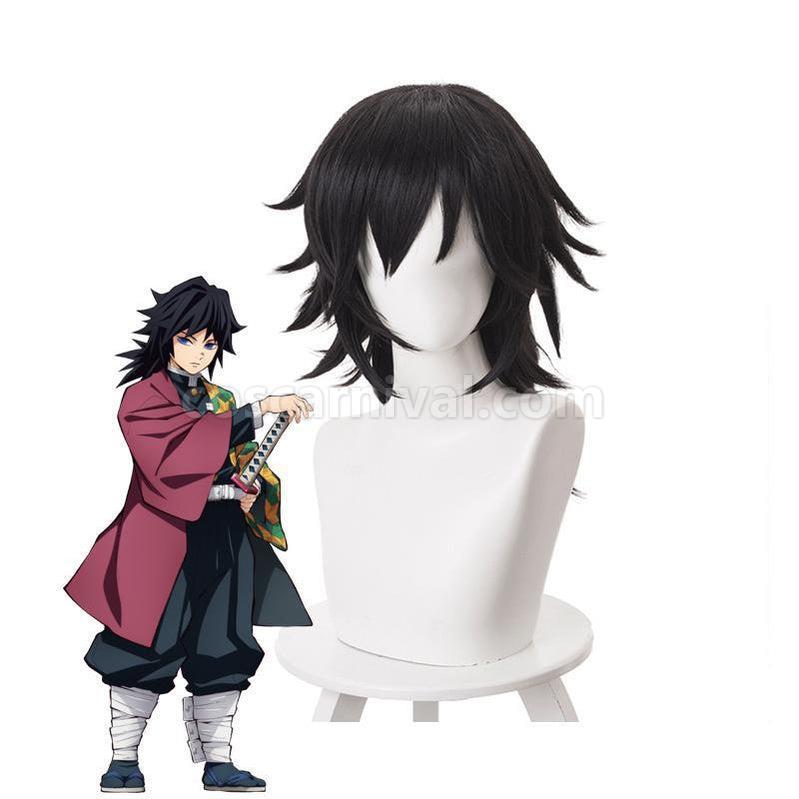 Demon Slayer Kimetsu no Yaiba Tomioka Giyuu Long Straight Black Cosplay Wigs coscarnival011119424