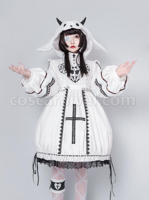 Devil Rabbit Series OP Autumn Winter Halloween Gothic Lolita Long Sleeve Dress With Detachable Plush Rabbit Ears Hat coscarnival