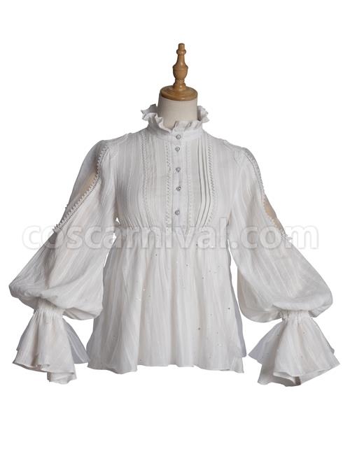 Divine Salvation Series High Collar Retro Gothic Lolita White Long Sleeve Shirt coscarnival