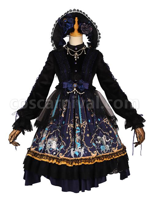 Divine Salvation Series OP Printing Retro Gothic Lolita Long Sleeve Dress Set coscarnival
