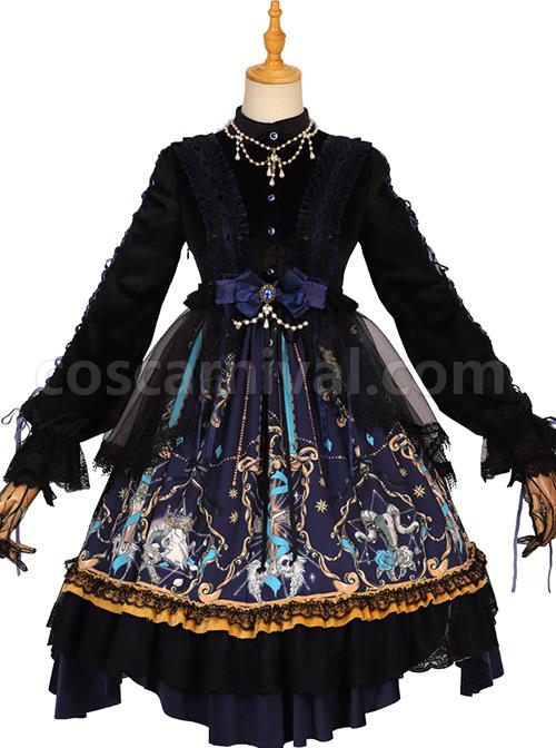 Divine Salvation Series OP Printing Retro Gothic Lolita Long Sleeve Dress Set