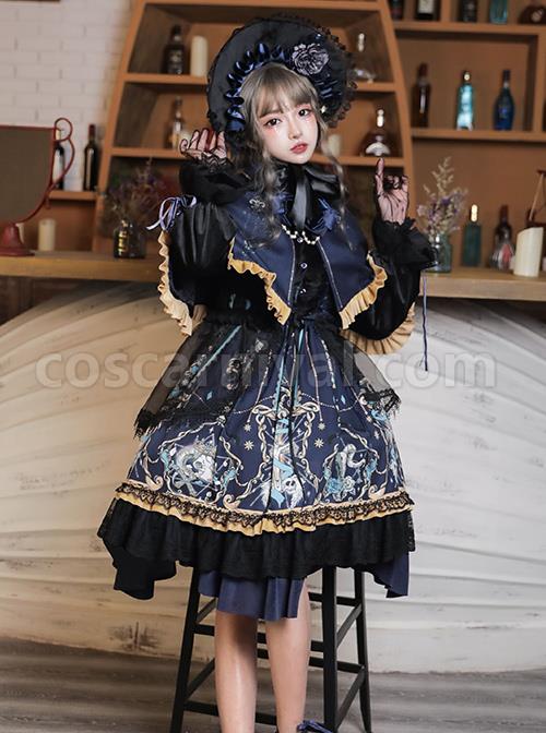 Divine Salvation Series OP Printing Retro Gothic Lolita Long Sleeve Dress Set