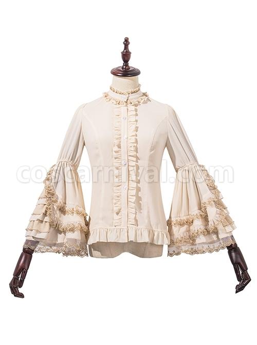Do Not Fall Kingdom Series Gorgeous Stand Collar Heavy Industry Gold Embroidery Flared Sleeve Ruffle Classic Lolita Long Sleeve Shirt coscarnival