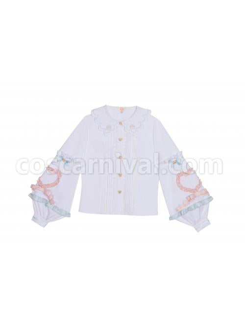 Dogs Donuts Series Cute Doll Collar Little Bear Buttons Sweet Lolita Ruffle Long Sleeve Shirt coscarnival