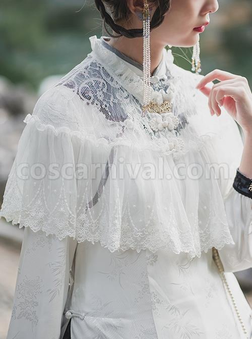 Dong Xian Yin Series Lace Jacquard Embroidery Chinese Style Metal Buckle Decoration Classic Lolita Blouse coscarnival
