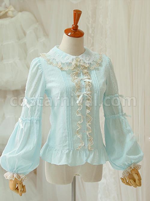 Double Layer Jacquard Cotton Long Sleeve Lace Shirt coscarnival