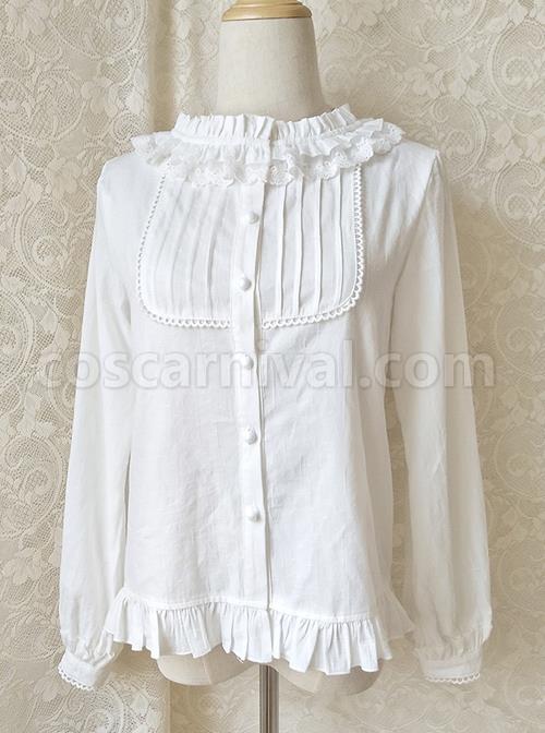 Easy Matching Pure Cotton Ruffle Collar Classic Lolita Long Sleeve Shirt coscarnival